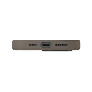 نمای پایین قاب UNIQ Lyden Flint Grey برای iPhone 16 Pro با برش درگاه USB-C و اسپیکرها