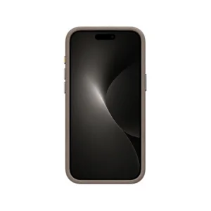 نمای جلوی قاب UNIQ Lyden Flint Grey برای iPhone 16 Pro با نمایش فریم محافظ و دکمه‌های جانبی