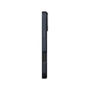 نمای کناری قاب UNIQ Lyden Ash Blue برای iPhone 17 Pro Max با بافت چرمی و دکمه‌های جانبی