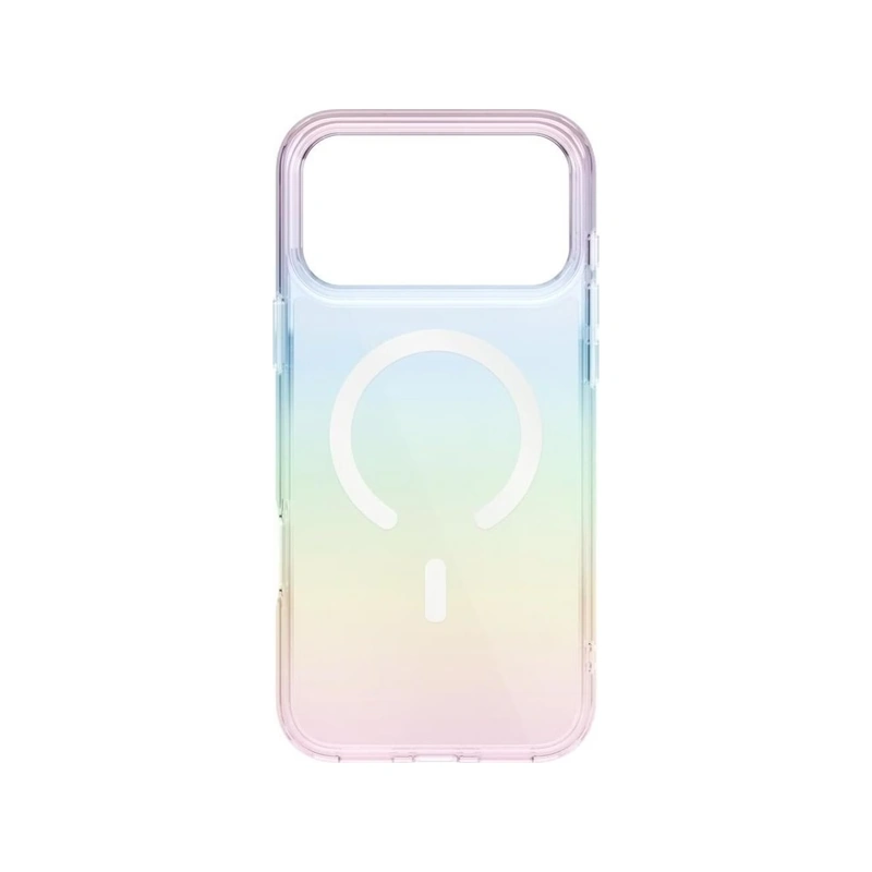 نمای پشت قاب UNIQ Iridescia Holo Quartz برای iPhone 17 Pro Max با گرادیان هولوگرافیک، حلقه MagSafe و فریم برجسته دوربین