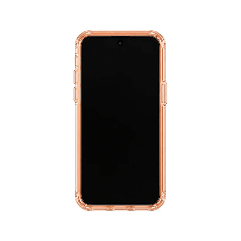 نمای جلوی قاب UNIQ LifePro Xtreme Frost Clear Volt Orange برای iPhone 17 Pro با فریم شفاف نارنجی و دکمه‌های جانبی