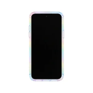 نمای جلوی قاب UNIQ Iridescia Holo Quartz برای iPhone 17 Pro Max با فریم شفاف هولوگرافیک و دکمه‌های جانبی