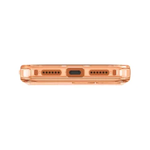نمای زیر قاب UNIQ LifePro Xtreme Frost Clear Volt Orange برای iPhone 17 Pro با برش پورت USB-C و خروجی‌های اسپیکر