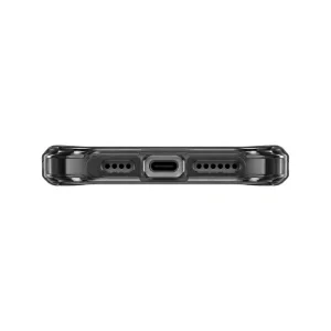 نمای زیر قاب UNIQ LifePro Xtreme Frost Smoke برای iPhone 16 Pro Max با برش پورت USB-C و اسپیکرها