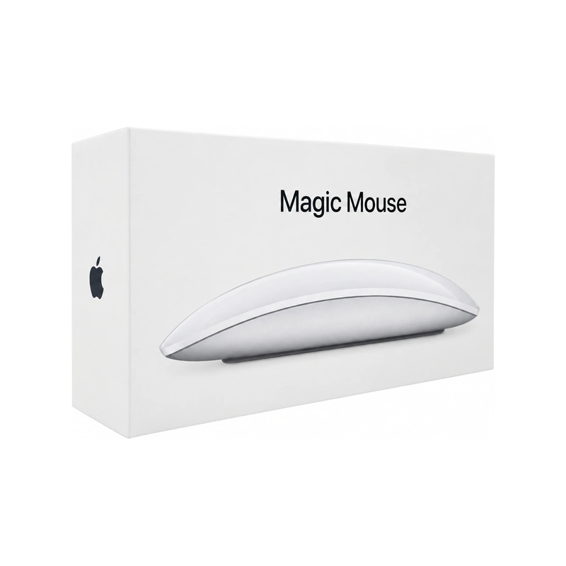 نمای بسته‌بندی ماوس Apple Magic Mouse USB-C سفید با تصویر محصول روی جعبه