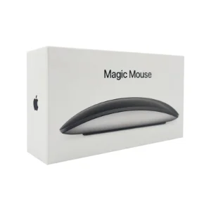 نمای بسته‌بندی Apple Magic Mouse USB-C مشکی با تصویر ماوس روی جعبه