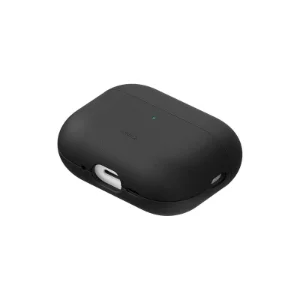 نمای سه‌رخ قاب UNIQ Lyden Vex Dallas Black برای AirPods Pro 3 با بافت مشکی، لوگوی UNIQ و چراغ وضعیت