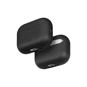 دو نمای سه‌رخ قاب UNIQ Lyden Vex Dallas Black برای AirPods Pro 3 با نمایش جلو، پشت و قسمت زیر قاب