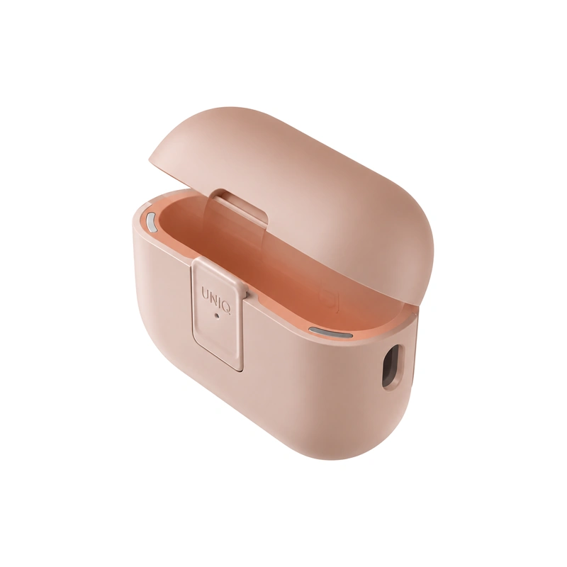 قاب UNIQ Clyde Pink برای AirPods Pro 2، نمای زاویه‌دار با درِ باز