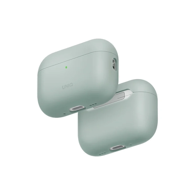 نمای زاویه‌دار قاب UNIQ Lino Mint Green برای AirPods 3