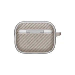 نمای پشت قاب UNIQ Clyde Mist Grey/Khaki برای AirPods Pro 3 با بافت شیاردار