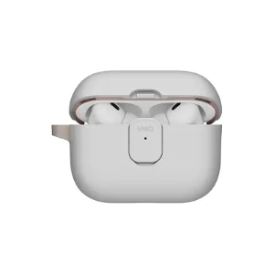 نمای جلوی قاب UNIQ Clyde Mist Grey/Khaki برای AirPods Pro 3 با در باز
