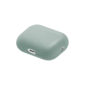 نمای زاویه‌دار قاب UNIQ Lino Green برای AirPods Pro 2 با نمایش درگاه‌ها