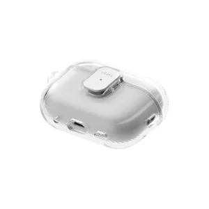 نمای زاویه‌دار زیر قاب شفاف UNIQ Glase برای AirPods 3 با جزئیات بخش پایینی قاب