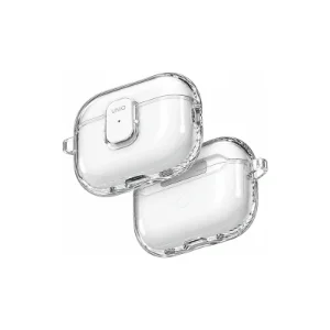نمای دوگانه زاویه‌دار قاب شفاف UNIQ Glase برای AirPods 3 با نمایش بخش جلو و پشت قاب