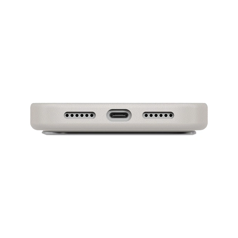 نمای زیر قاب UNIQ Lyden Clay آیفون 17 پرو مکس، محل USB-C و اسپیکرها