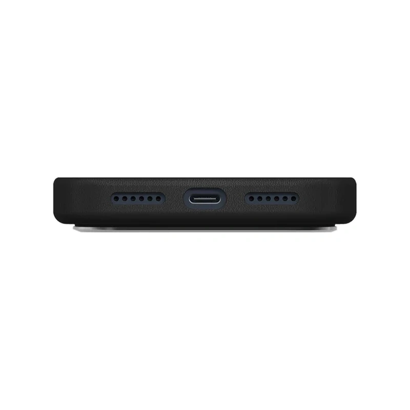 نمای زیر قاب UNIQ Lyden Dallas Black برای iPhone 17 Pro Max با محل درگاه USB-C و خروجی‌های اسپیکر
