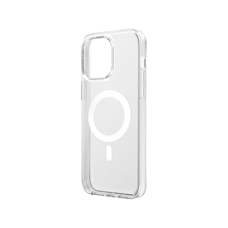 نمای زاویه‌دار قاب شفاف اکلیلی UNIQ LifePro Xtreme Clear Glitter برای iPhone 14 Pro با حلقه MagSafe