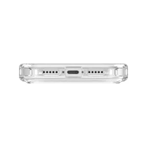 نمای زیر قاب UNIQ Combat Blanc White برای iPhone 17 Pro Max با برش درگاه USB-C و محل اسپیکرها