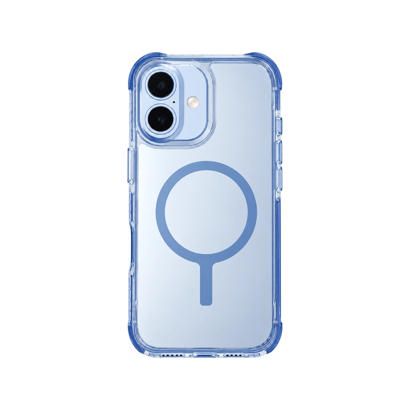 نمای پشت قاب با گوشی UNIQ Combat Mist Blue برای iPhone 17 با حلقه مغناطیسی