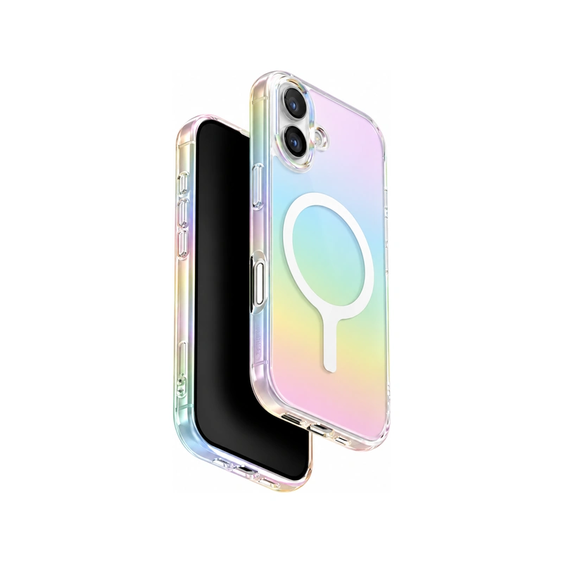 نمای زاویه‌دار قاب UNIQ Iridescia Holo Quarz برای iPhone 17
