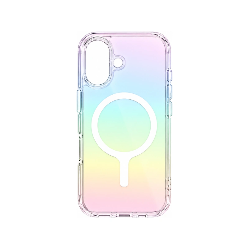 نمای پشت قاب بدون گوشی UNIQ Iridescia Holo Quarz برای iPhone 17 با حلقه مغناطیسی سفید