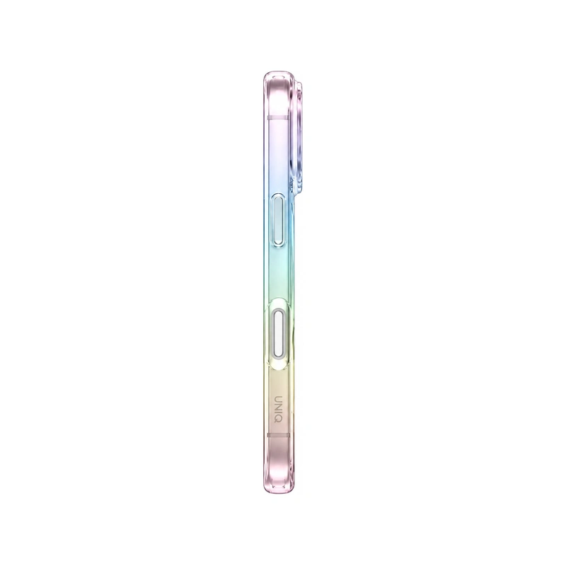 نمای کناری قاب UNIQ Iridescia Holo Quarz برای iPhone 17