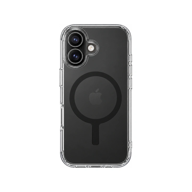 نمای پشت قاب UNIQ Clario Smoke برای iPhone 17 نصب‌شده روی گوشی