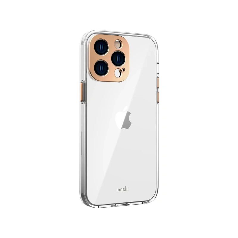 قاب Moshi iGlaze Slim Hardshell Sunset Gold برای iPhone 14 Pro، نمای زاویه‌دار