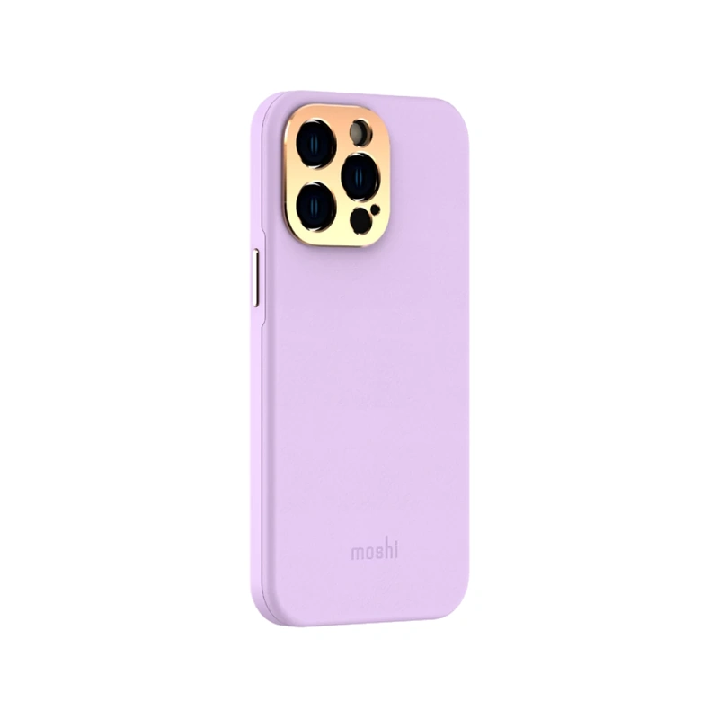 قاب Moshi Napa Slim Hardshell Lavender Purple برای iPhone 14 Pro، نمای سه‌رخ پشت