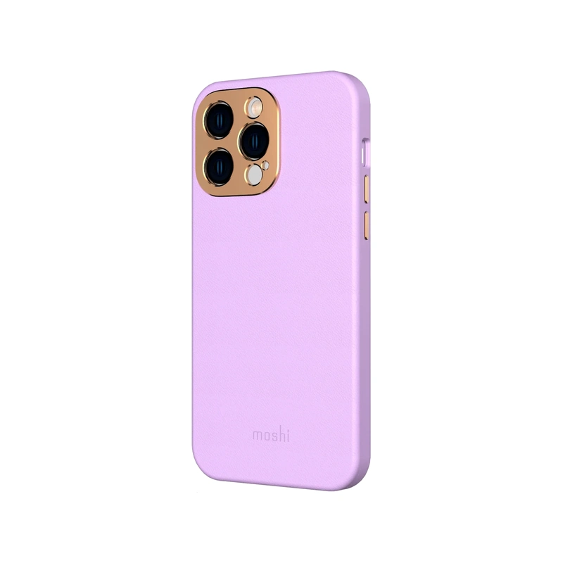 قاب Moshi Napa Slim Hardshell Lavender Purple برای iPhone 14 Pro، نمای زاویه‌دار پشت