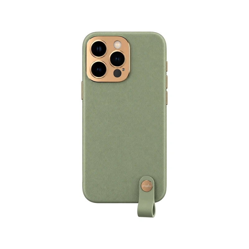 قاب Moshi Altra Slim Hardshell Celadon Green برای iPhone 14 Pro Max، نمای مستقیم پشت با بند نگهدارنده