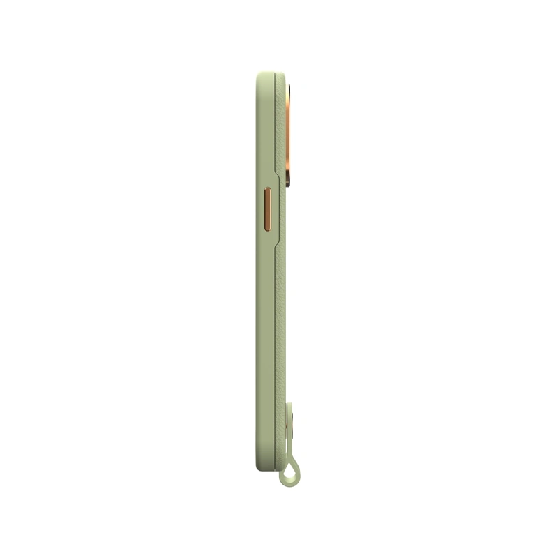 قاب Moshi Altra Slim Hardshell Celadon Green برای iPhone 14 Pro Max، نمای کناری با دکمه جانبی و بند نگهدارنده