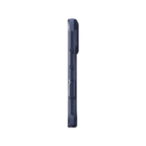 نمای کناری قاب UNIQ Combat Navy Blue برای iPhone 17 Pro با لبه‌های تقویت‌شده و کلید جانبی محافظت‌شده