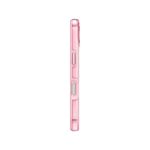 نمای کناری قاب UNIQ Clario Primrose Pink برای iPhone 17 با کلیدهای جانبی محافظت‌شده