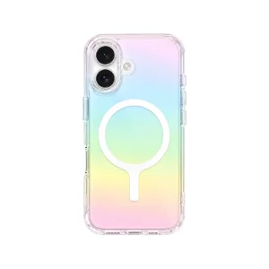 نمای پشت قاب با گوشی UNIQ Iridescia Holo Quarz برای iPhone 17 با طراحی هولوگرافیک و حلقه مغناطیسی
