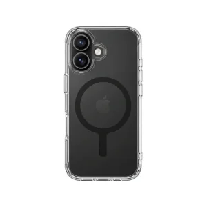 نمای پشت قاب UNIQ Clario Smoke برای iPhone 17 نصب‌شده روی گوشی