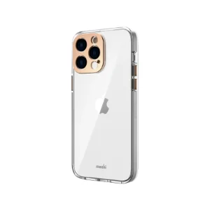 قاب Moshi iGlaze Slim Hardshell Sunset Gold برای iPhone 14 Pro، نمای سه‌رخ پشت