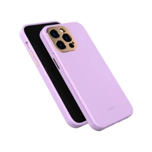 قاب Moshi Napa Slim Hardshell Lavender Purple برای iPhone 14 Pro، نمایش زاویه‌دار جلو و پشت قاب