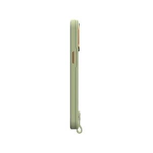 قاب Moshi Altra Slim Hardshell Celadon Green برای iPhone 14 Pro Max، نمای کناری با دکمه جانبی و بند نگهدارنده