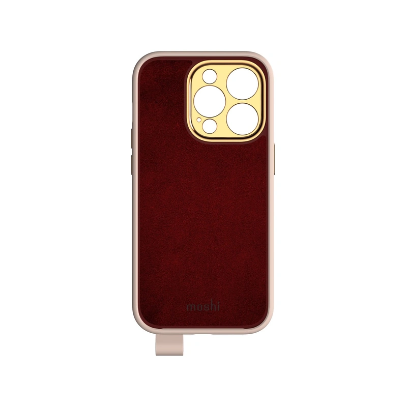 نمای داخلی قاب Moshi Altra Slim Hardshell Champagne Pink برای iPhone 14 Pro با پوشش داخلی قرمز