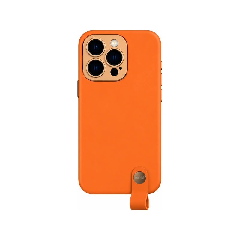 قاب Moshi Altra Slim Hardshell Electric Orange برای iPhone 14 Pro، نمای پشت با بند نگهدارنده