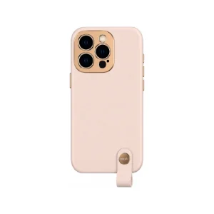 قاب Moshi Altra Slim Hardshell Champagne Pink برای iPhone 14 Pro، نمای مستقیم پشت با بند نگهدارنده