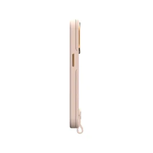 قاب Moshi Altra Slim Hardshell Champagne Pink برای iPhone 14 Pro، نمای کناری با دکمه جانبی و بند نگهدارنده