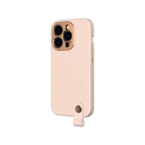 قاب Moshi Altra Slim Hardshell Champagne Pink برای iPhone 14 Pro، نمای سه‌رخ پشت با بند نگهدارنده