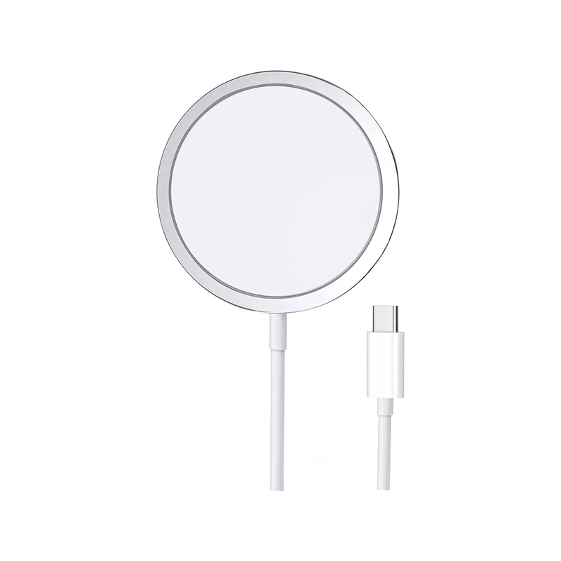 نمای نزدیک شارژر MagSafe اپل یک متری سفید با کانکتور USB-C