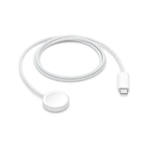 کابل شارژ سریع مغناطیسی اپل واچ به USB-C یک متری سفید با پد شارژ و کانکتور USB-C