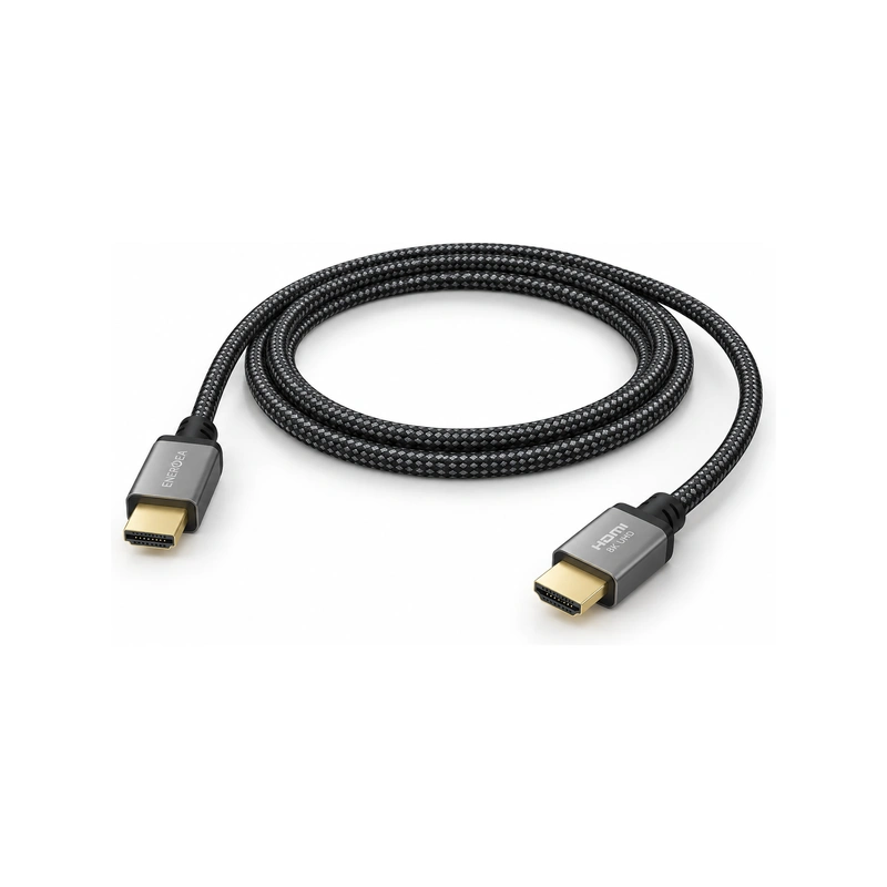 نمای کابل Energea FibraTough 8K HDMI طول 2 متر مشکی با روکش بافته‌شده و دو کانکتور HDMI