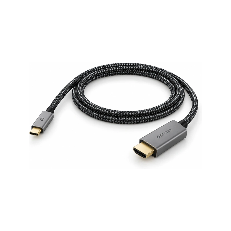کابل Energea FibraTough 4K USB-C به HDMI مشکی با روکش بافته‌شده و کانکتورهای USB-C و HDMI