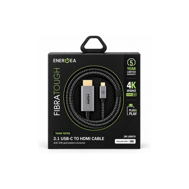 بسته‌بندی کابل Energea FibraTough 4K USB-C به HDMI طول 2 متر مشکی